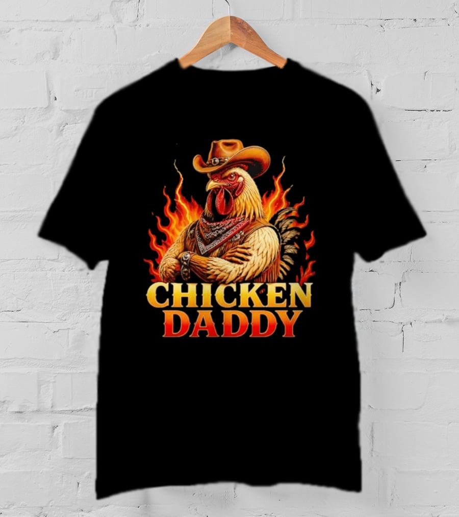 Chicken Daddy Cowboy Rooster With Flames And Bandana T-Shirt
