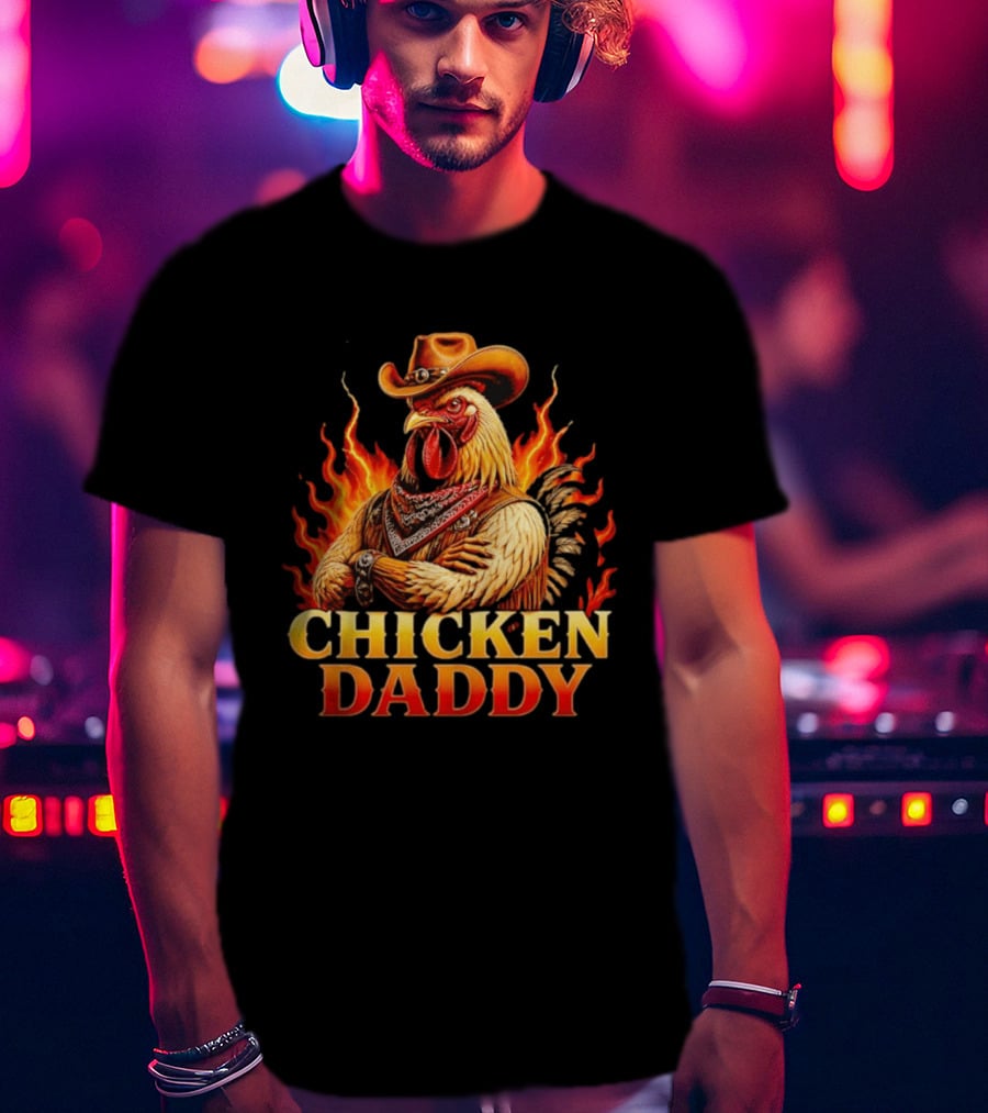 Chicken Daddy Cowboy Rooster With Flames And Bandana T-Shirt