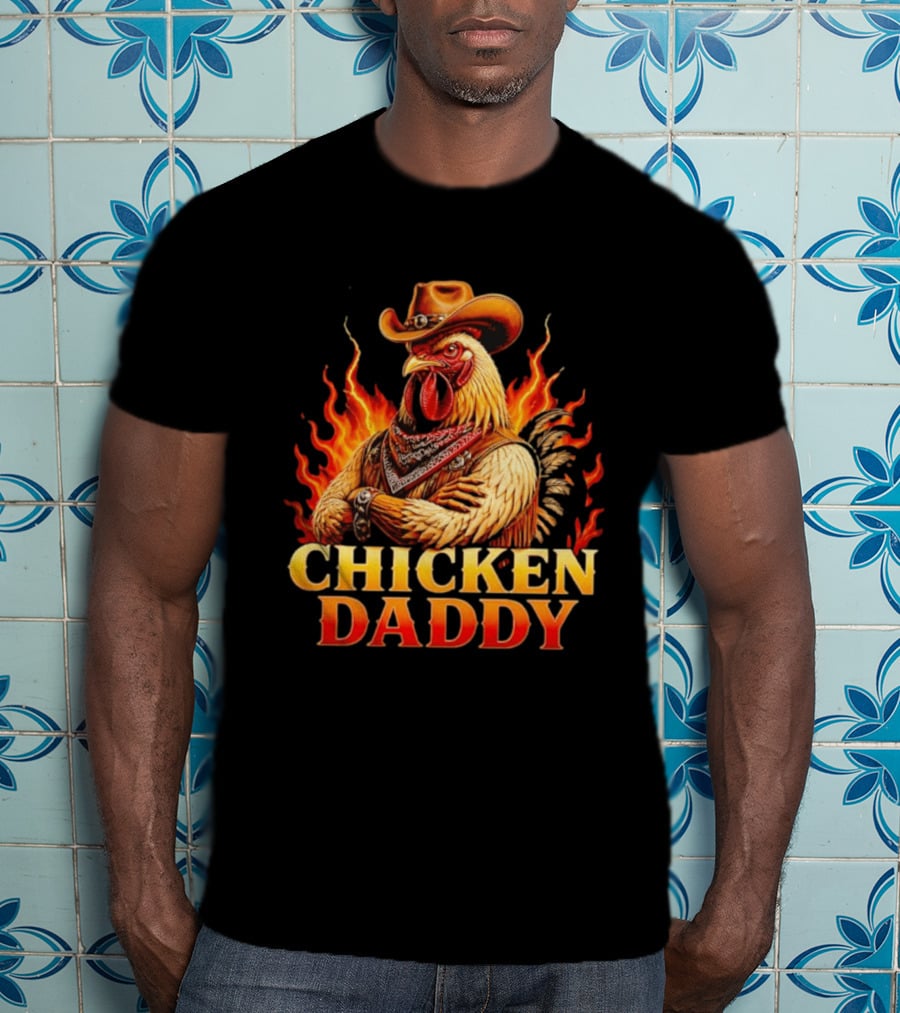 Chicken Daddy Cowboy Rooster With Flames And Bandana T-Shirt