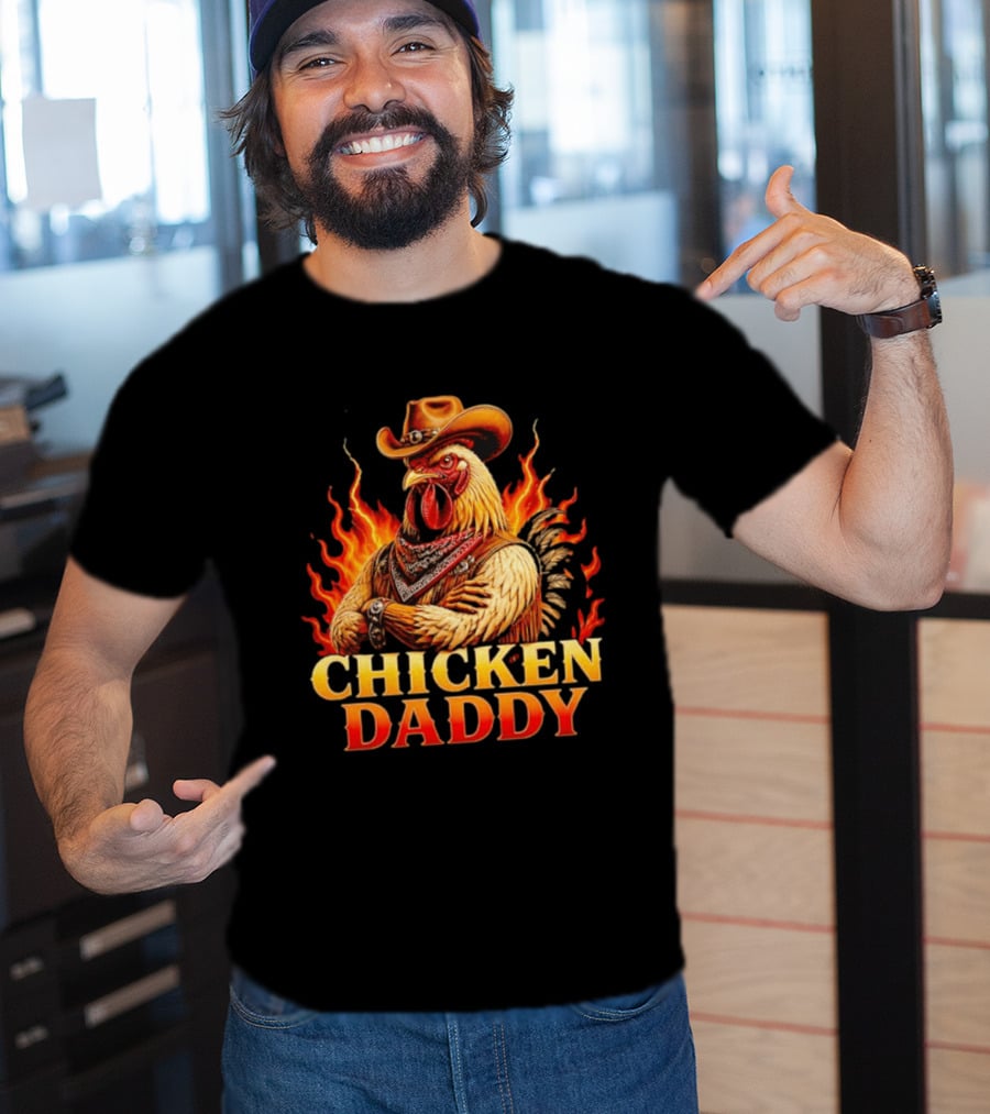 Chicken Daddy Cowboy Rooster With Flames And Bandana T-Shirt