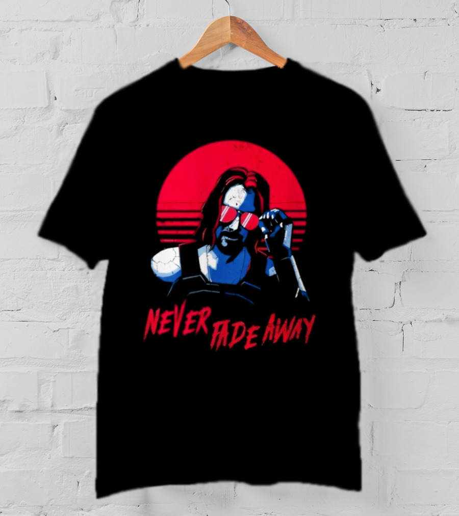 Johnny Silverhand Never Fade Away Retro Red Sun Glasses T-Shirt