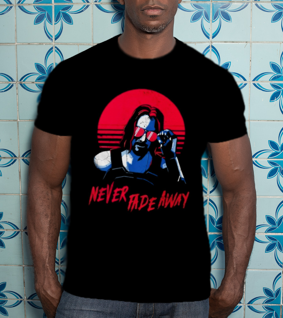Johnny Silverhand Never Fade Away Retro Red Sun Glasses T-Shirt