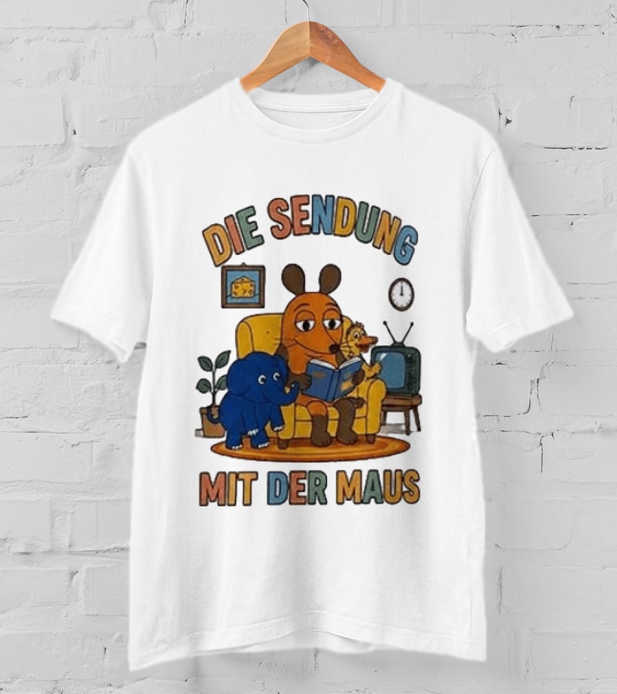Die Sendung Mit Der Maus Cartoon Maus Ente Elefant Lesen Sitzung Wohnzimmeruhr T-Shirt