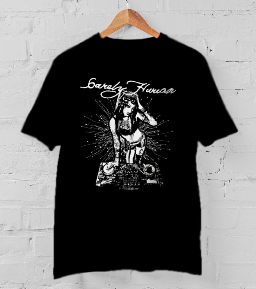Barely Human Tattooed DJ Turntables Stencil T-Shirt
