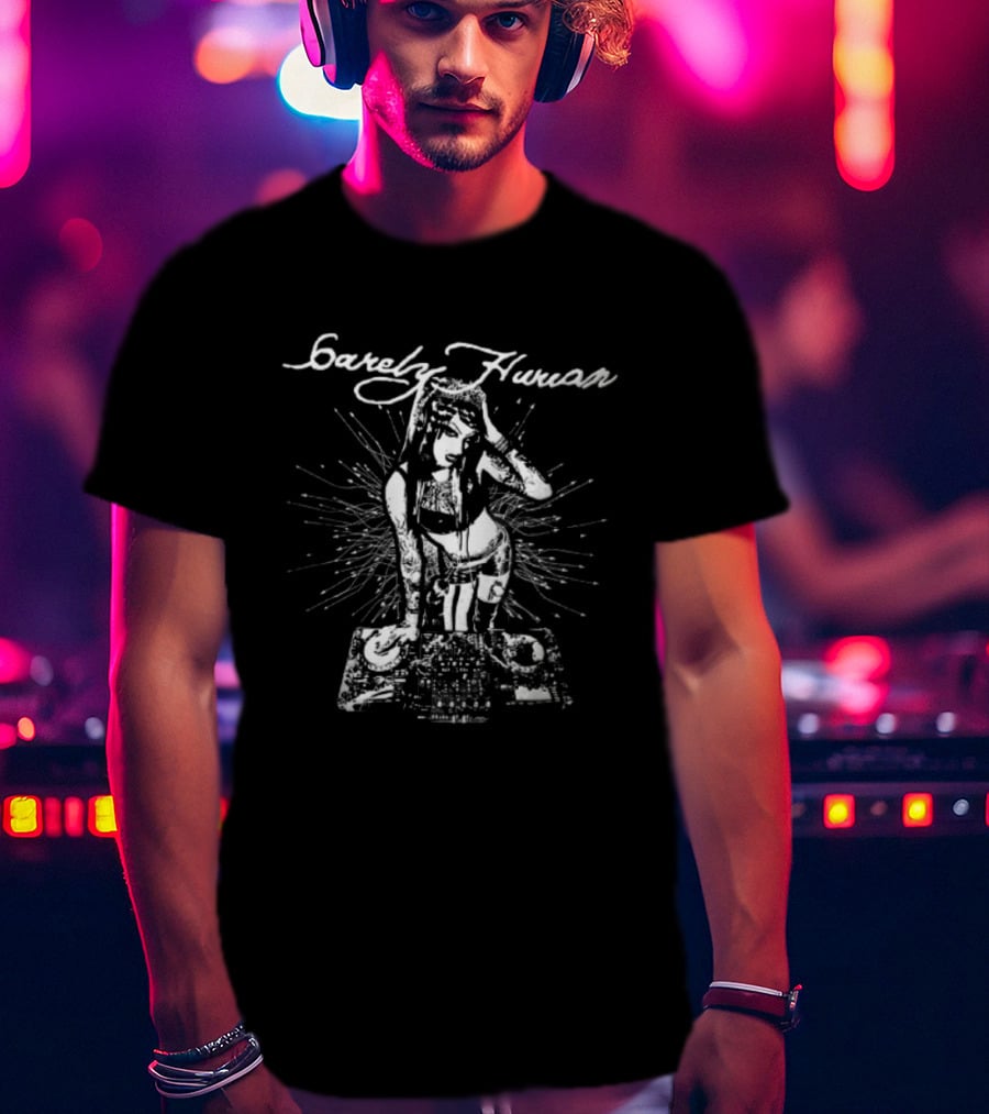Barely Human Tattooed DJ Turntables Stencil T-Shirt