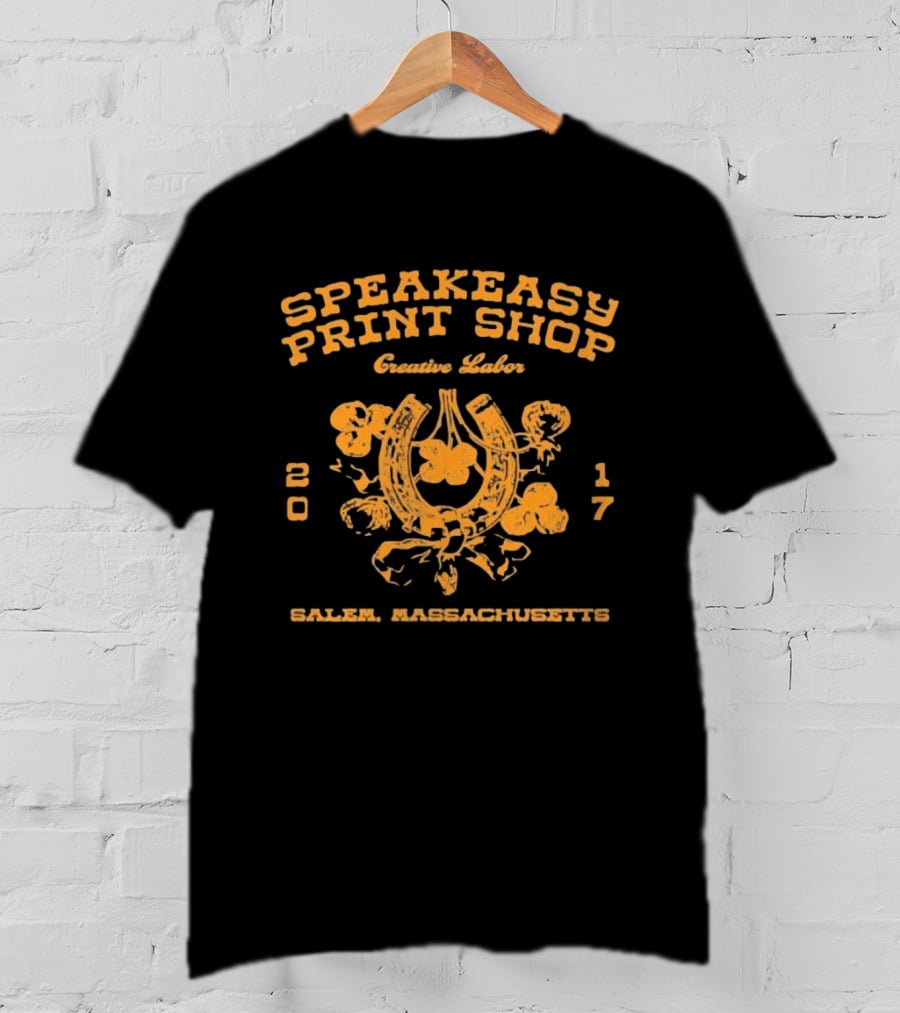 Speakeasy Print Shop Creative Labor Salem Massachusetts 2017 Horseshoe Floral T-Shirt