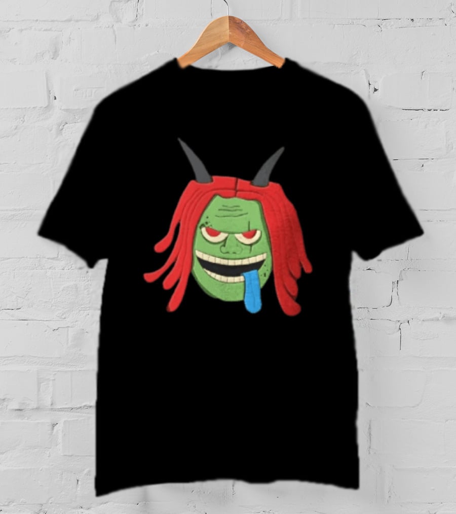 Trippie Redd Cartoon Green Devil Horns Red Hair Blue Tongue T-Shirt