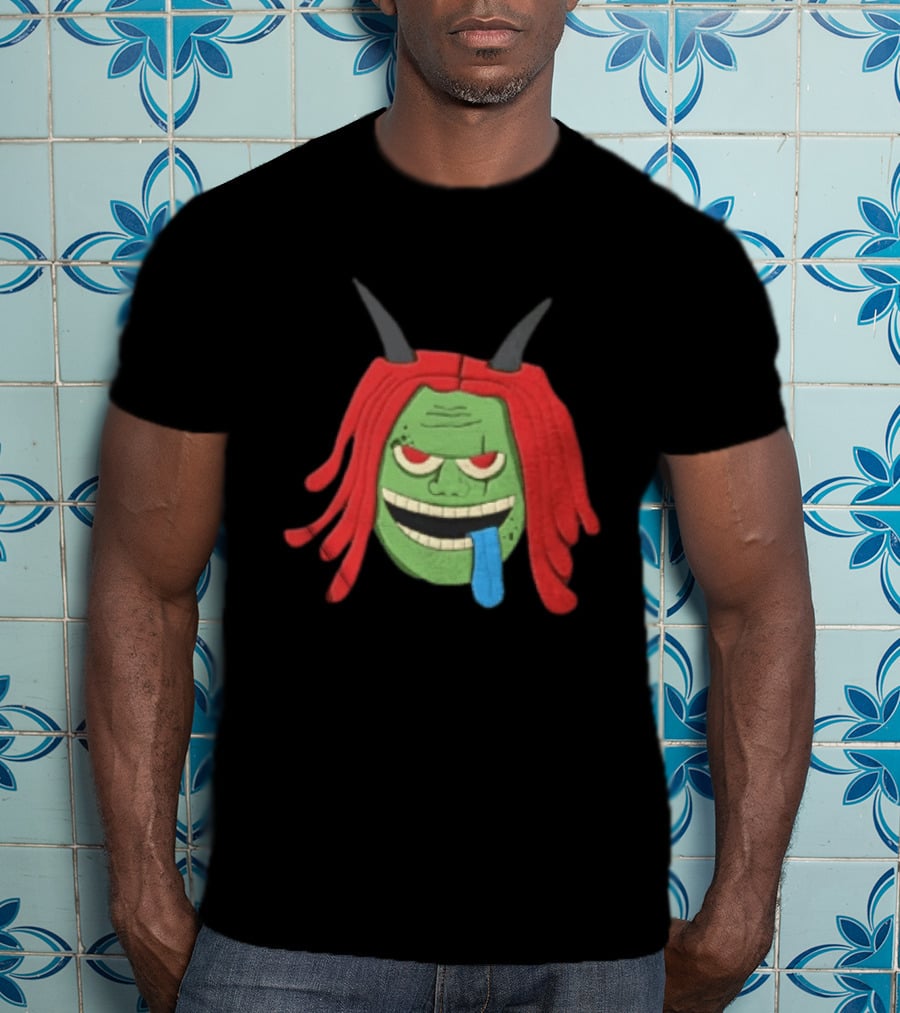 Trippie Redd Cartoon Green Devil Horns Red Hair Blue Tongue T-Shirt