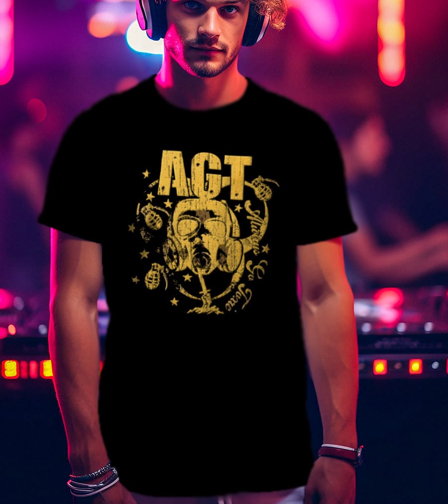 AGT Distressed Gas Mask Grenades Biohazard Stars T-Shirt