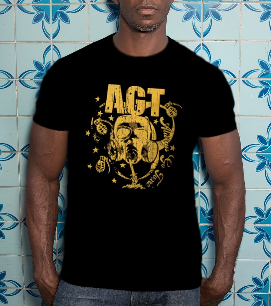 AGT Distressed Gas Mask Grenades Biohazard Stars T-Shirt