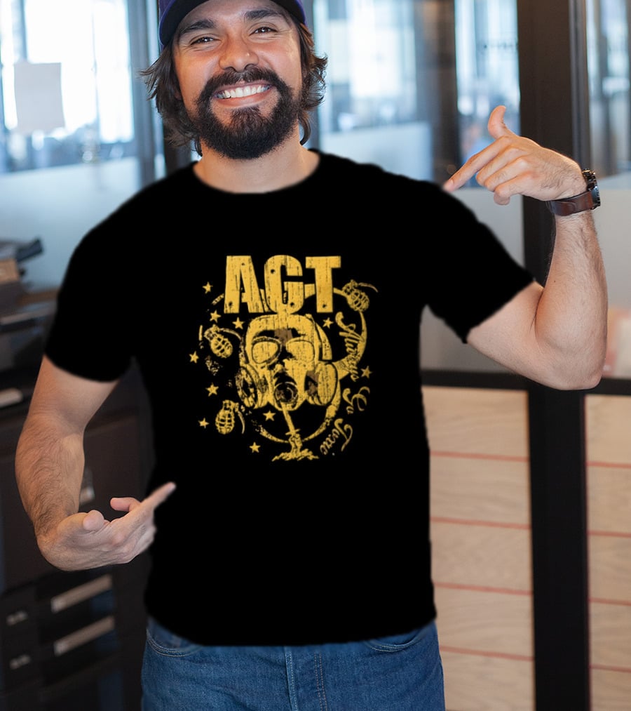 AGT Distressed Gas Mask Grenades Biohazard Stars T-Shirt