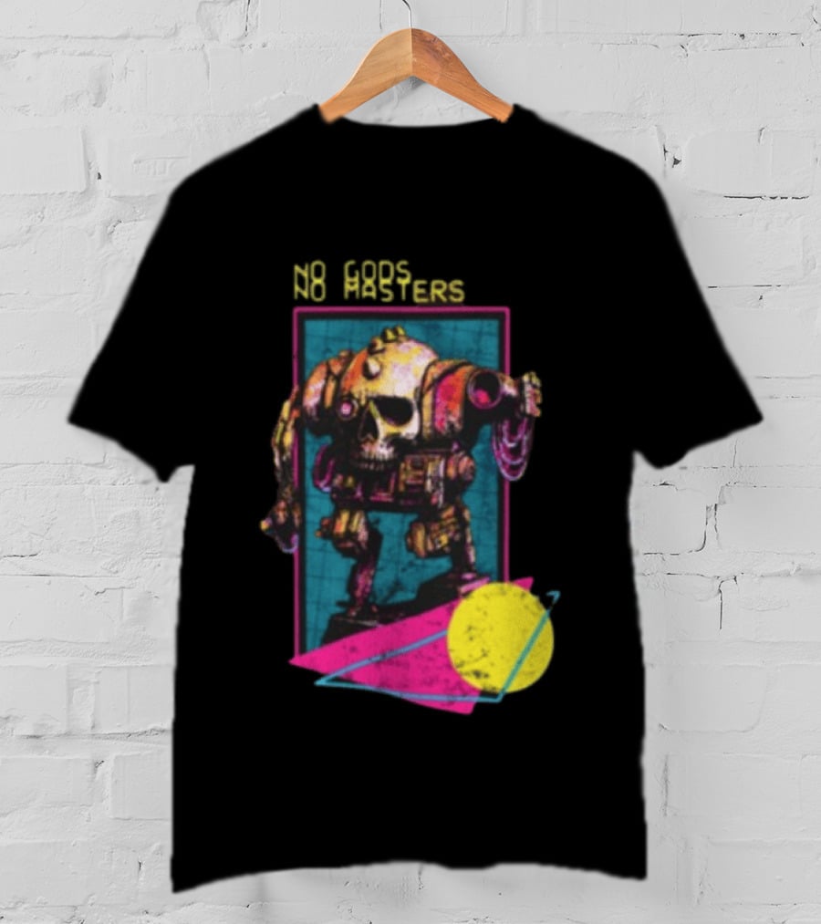Black Magic Creative Store BMC No Gods No Masters Skull Robot T-Shirt