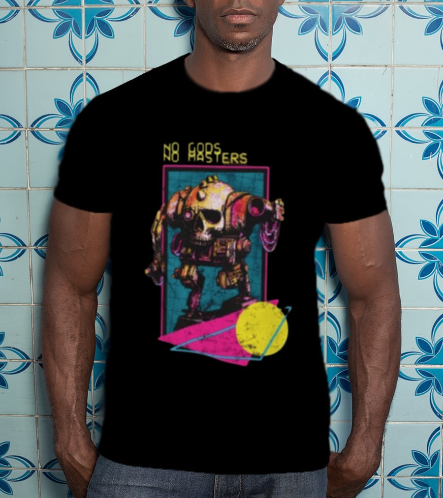 Black Magic Creative Store BMC No Gods No Masters Skull Robot T-Shirt