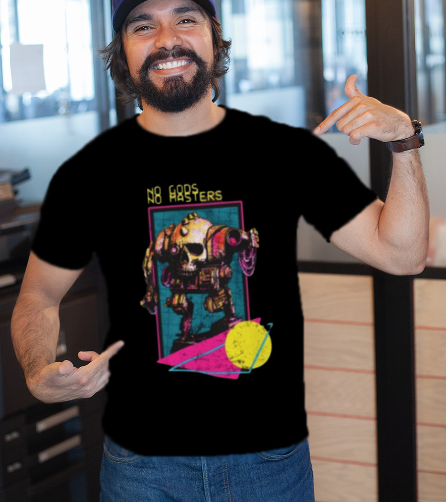 Black Magic Creative Store BMC No Gods No Masters Skull Robot T-Shirt