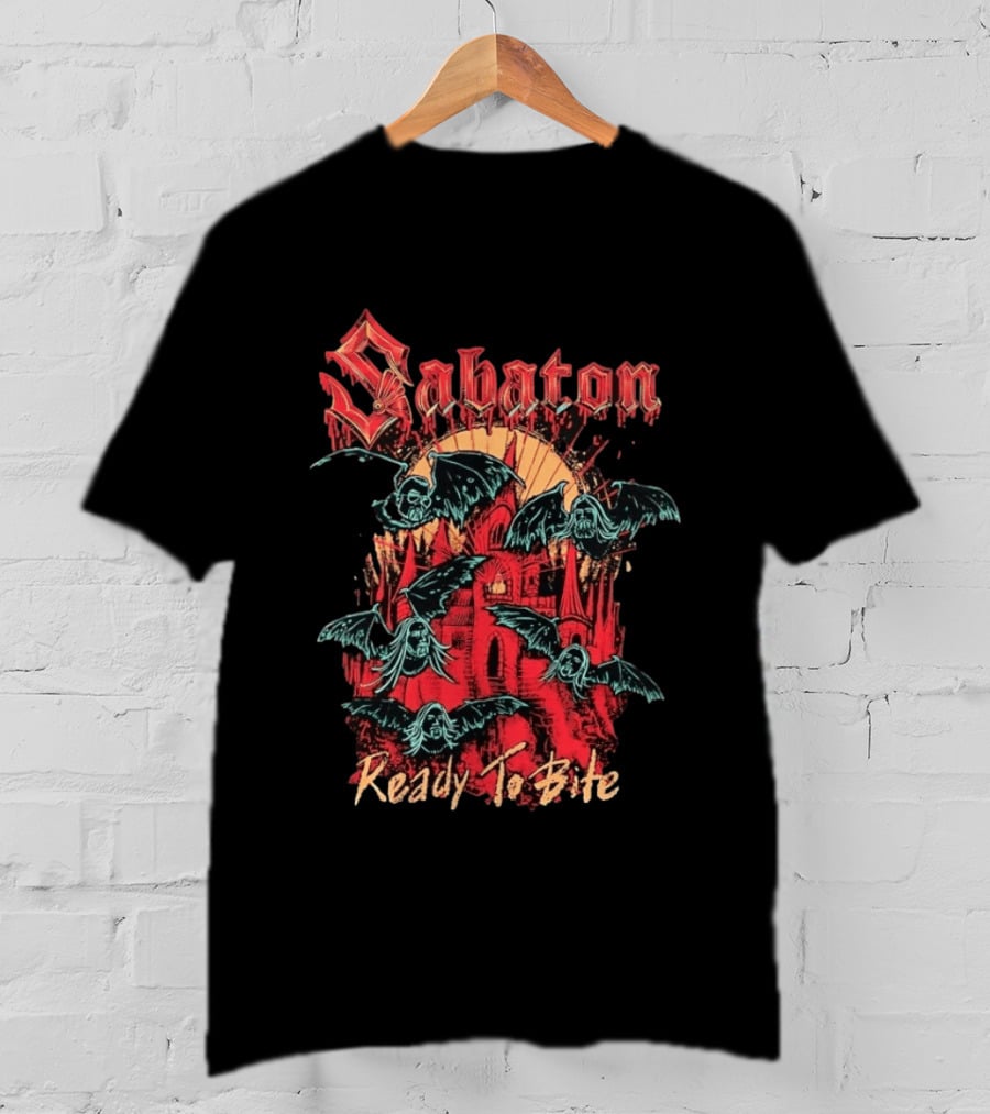 Sabaton Ready To Bite Heavy Metal Band Vampire Bats Castle T-Shirt