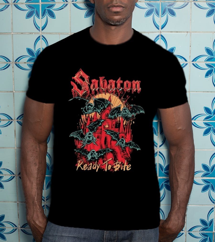 Sabaton Ready To Bite Heavy Metal Band Vampire Bats Castle T-Shirt