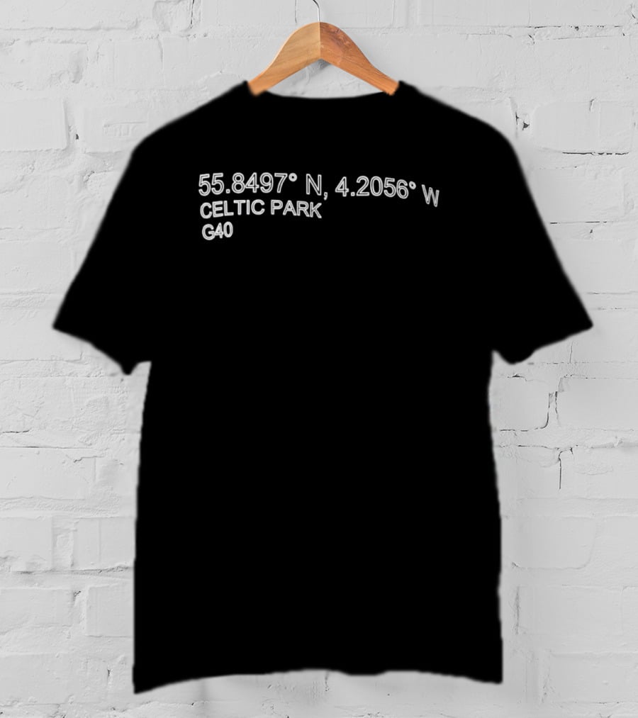 Celtic Park Coordinates 55.8497° N 4.2056° W G40 Glasgow Football Stadium T-Shirt