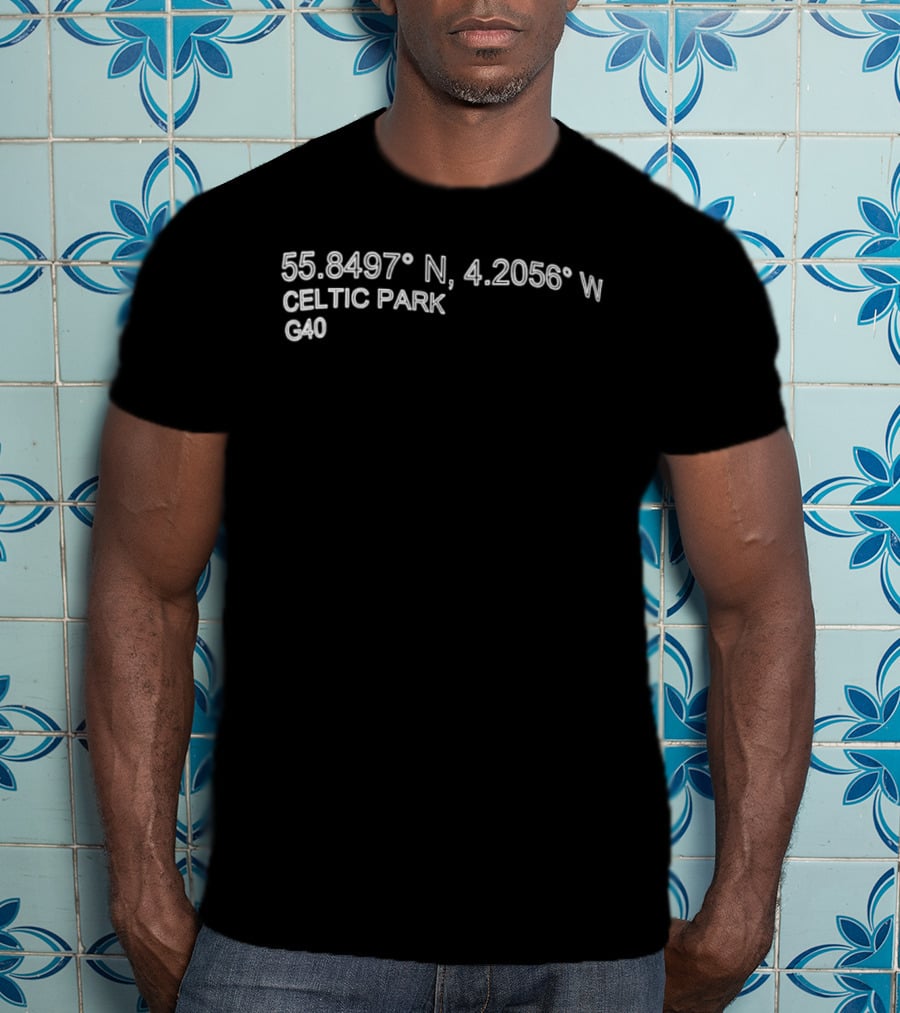 Celtic Park Coordinates 55.8497° N 4.2056° W G40 Glasgow Football Stadium T-Shirt