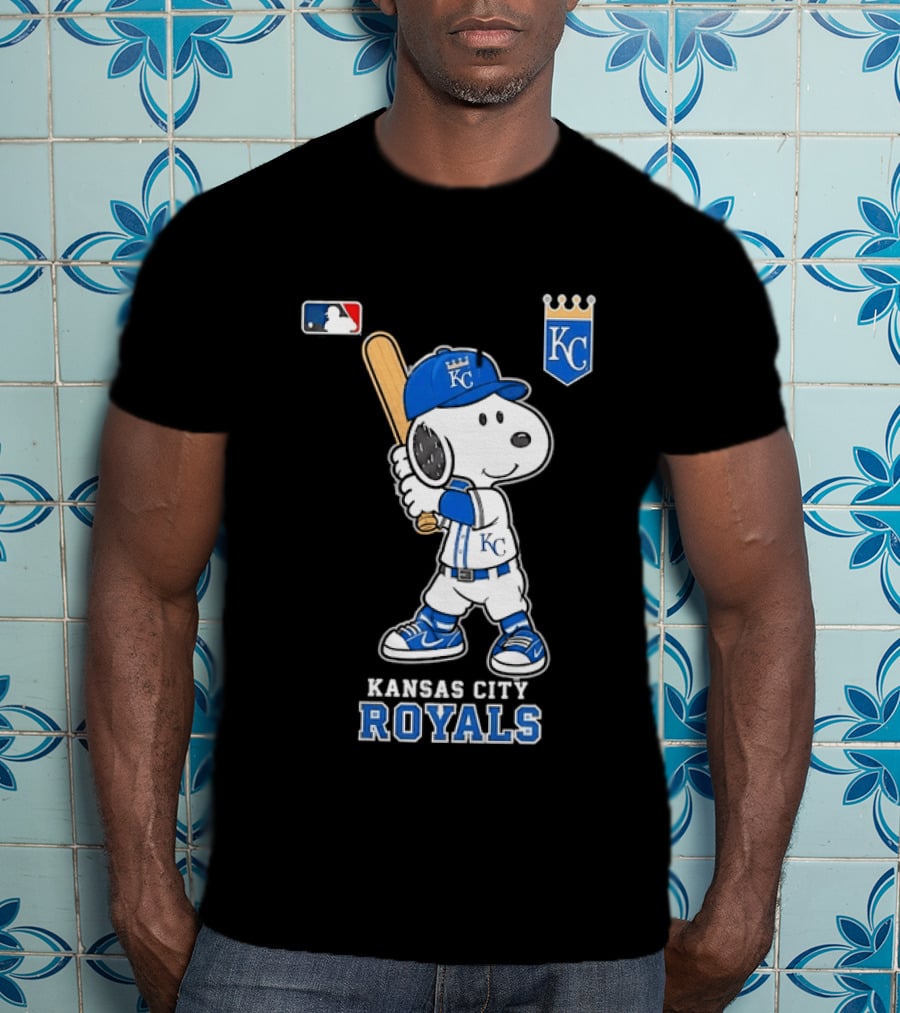 Snoopy Wearing Kansas City Royals Baseball Jersey Player MLB T-Shirt