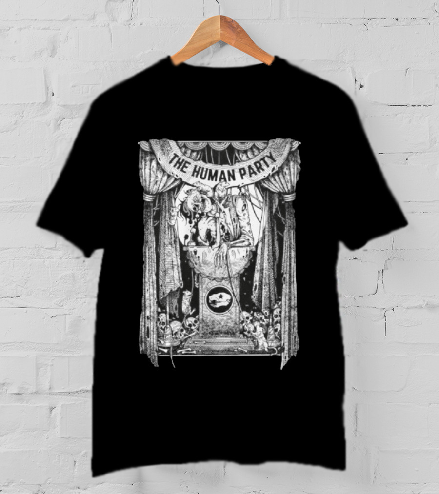 The Human Party Macabre Skeleton Dark Gothic Stage Curtain Scene T-Shirt