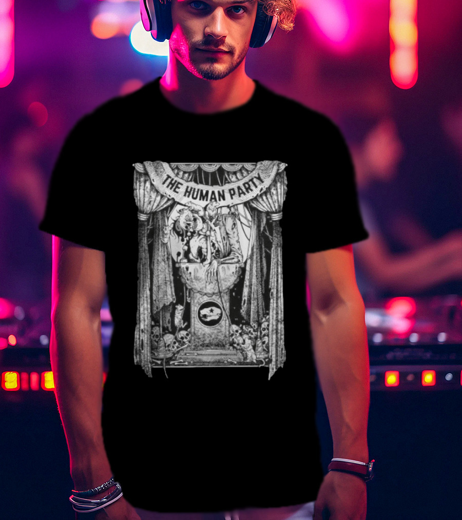The Human Party Macabre Skeleton Dark Gothic Stage Curtain Scene T-Shirt
