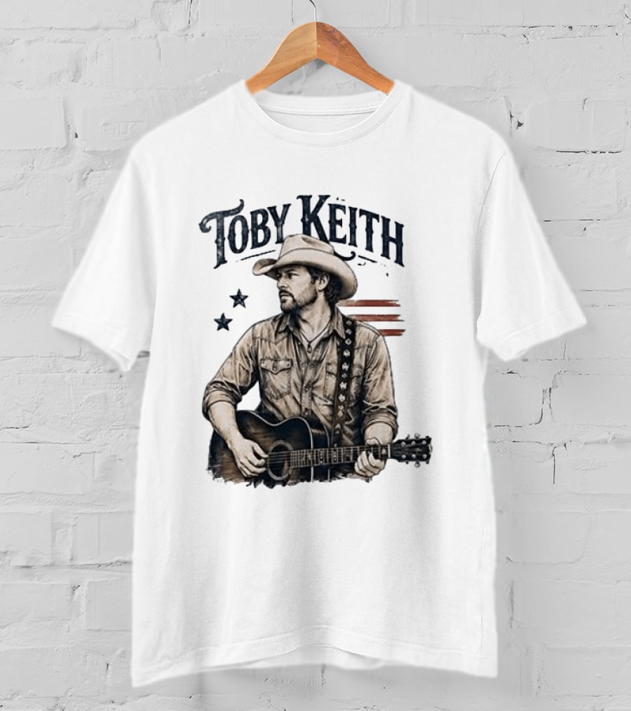 Toby Keith Raised Country Live Proud Guitar Cowboy Hat Stars Stripes T-Shirt