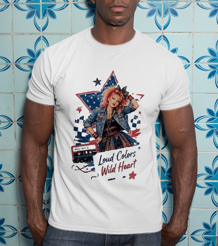 Cyndi Lauper Loud Colors Wild Heart Star Denim 80s Style Cassette T-Shirt