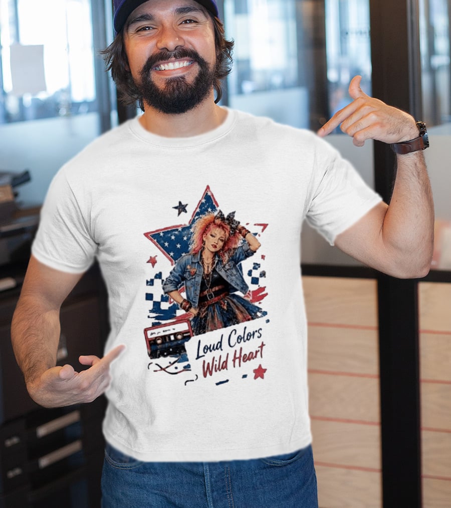 Cyndi Lauper Loud Colors Wild Heart Star Denim 80s Style Cassette T-Shirt