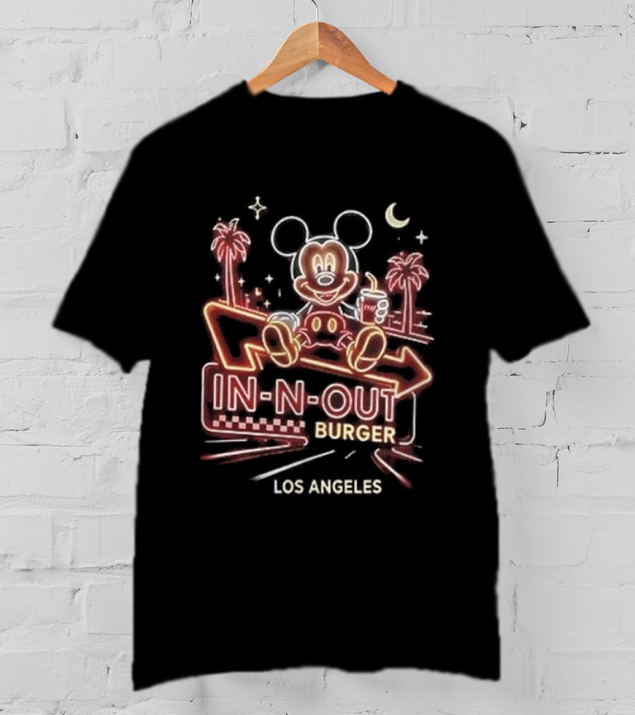 Mickey Mouse In N Out Burger Neon Los Angeles Palm Trees T-Shirt