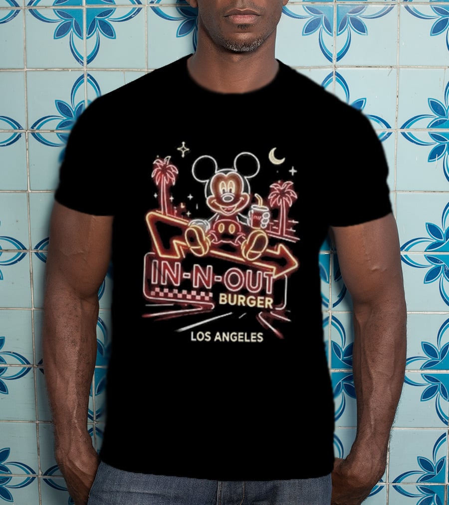 Mickey Mouse In N Out Burger Neon Los Angeles Palm Trees T-Shirt