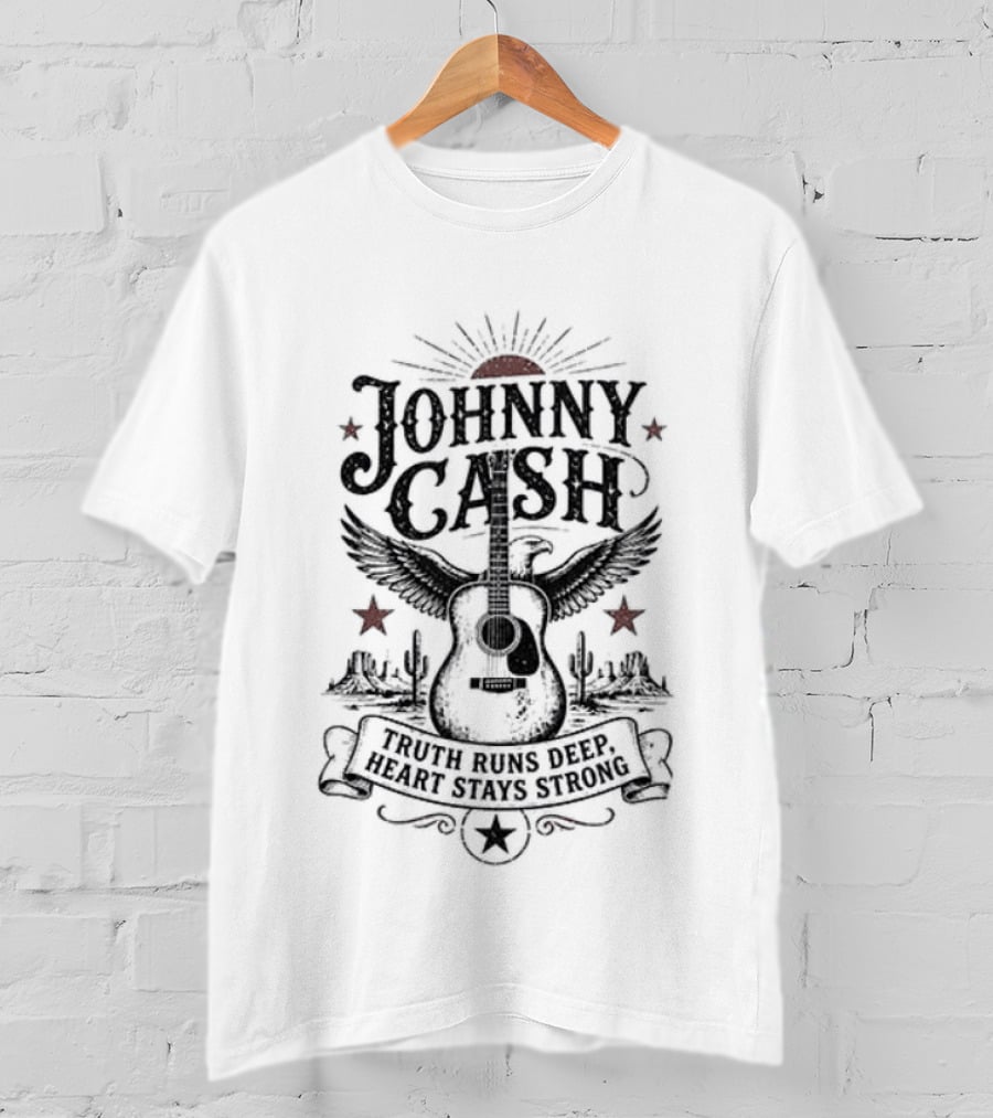 Johnny Cash Truth Runs Deep Heart Stays Strong Guitar Eagle Stars Western T-Shirt