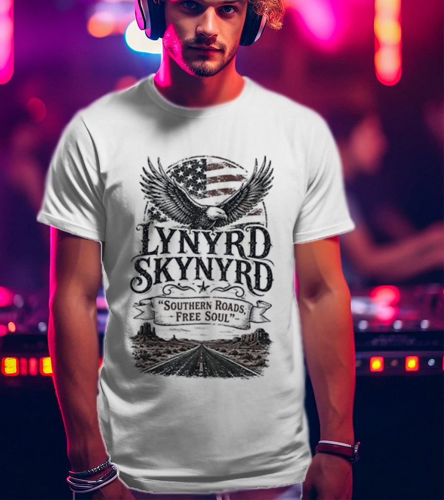 Lynyrd Skynyrd Southern Roads Free Soul American Flag Eagle T-Shirt