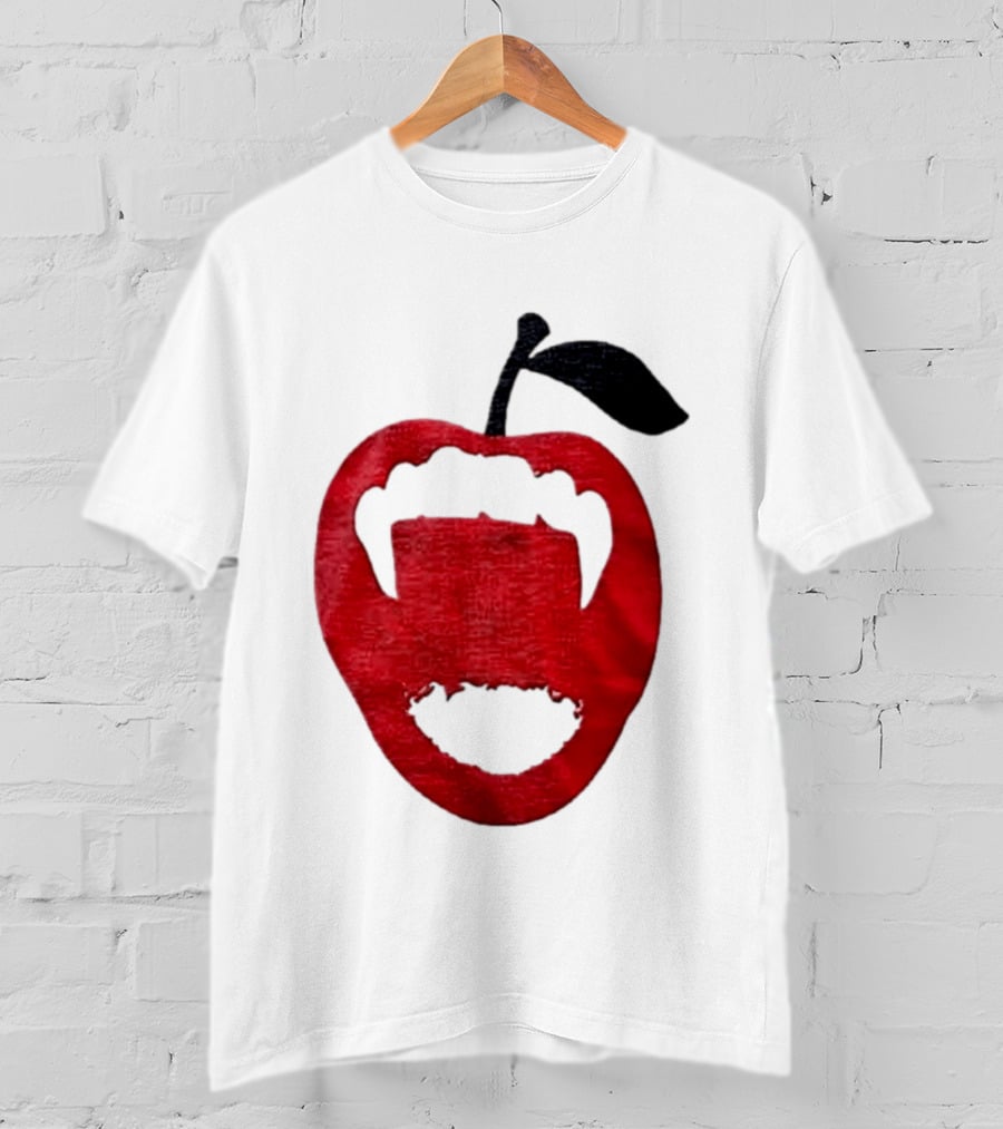 Red Apple Vampire Fangs Halloween Cutout T-Shirt