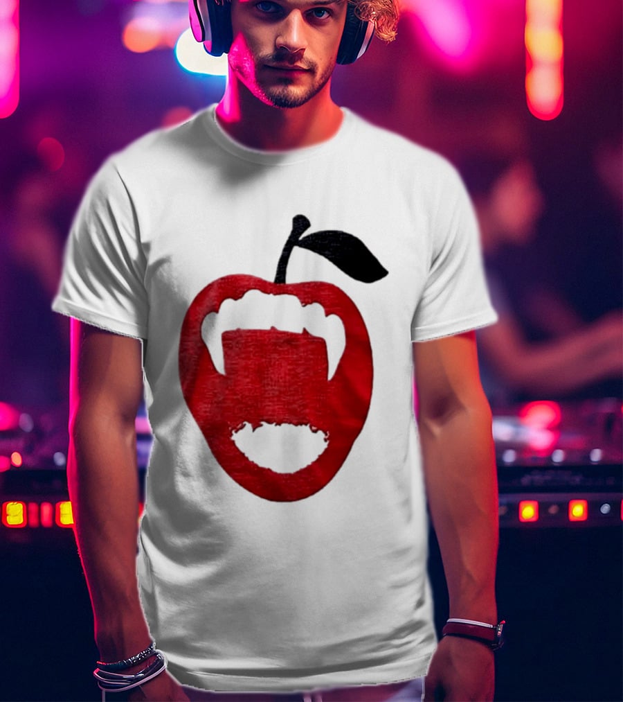 Red Apple Vampire Fangs Halloween Cutout T-Shirt