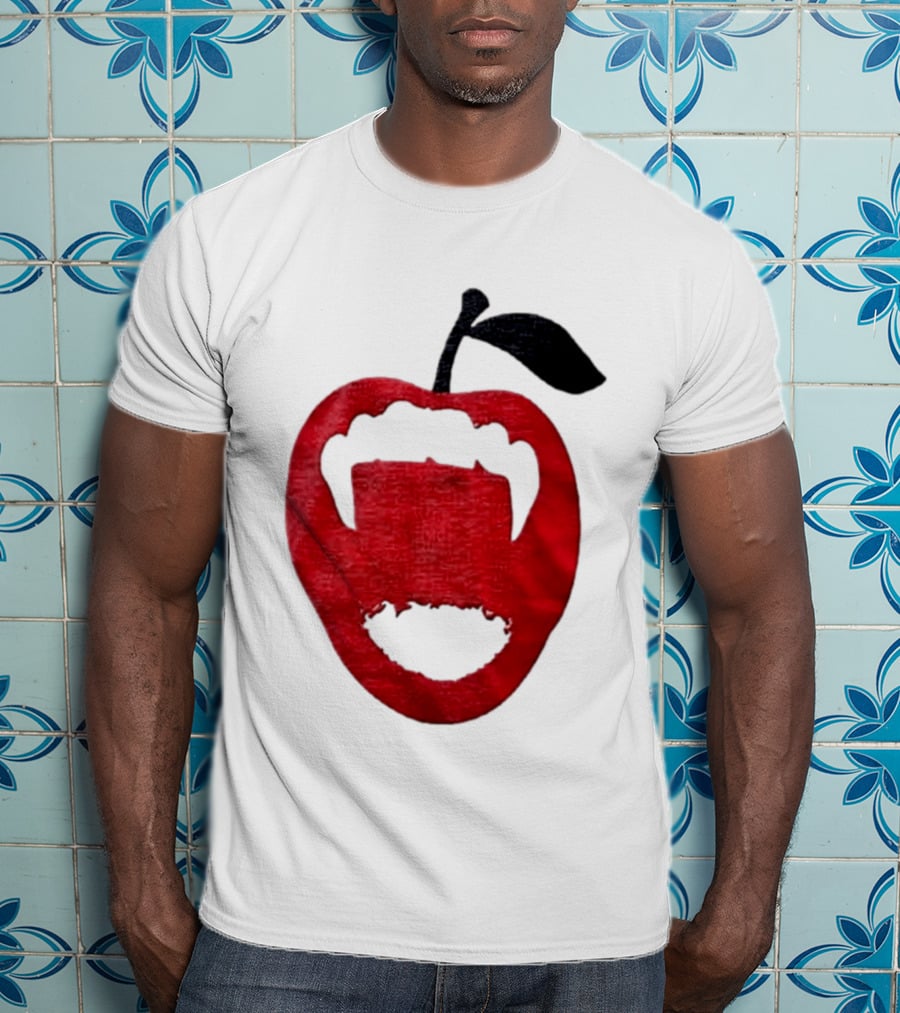 Red Apple Vampire Fangs Halloween Cutout T-Shirt