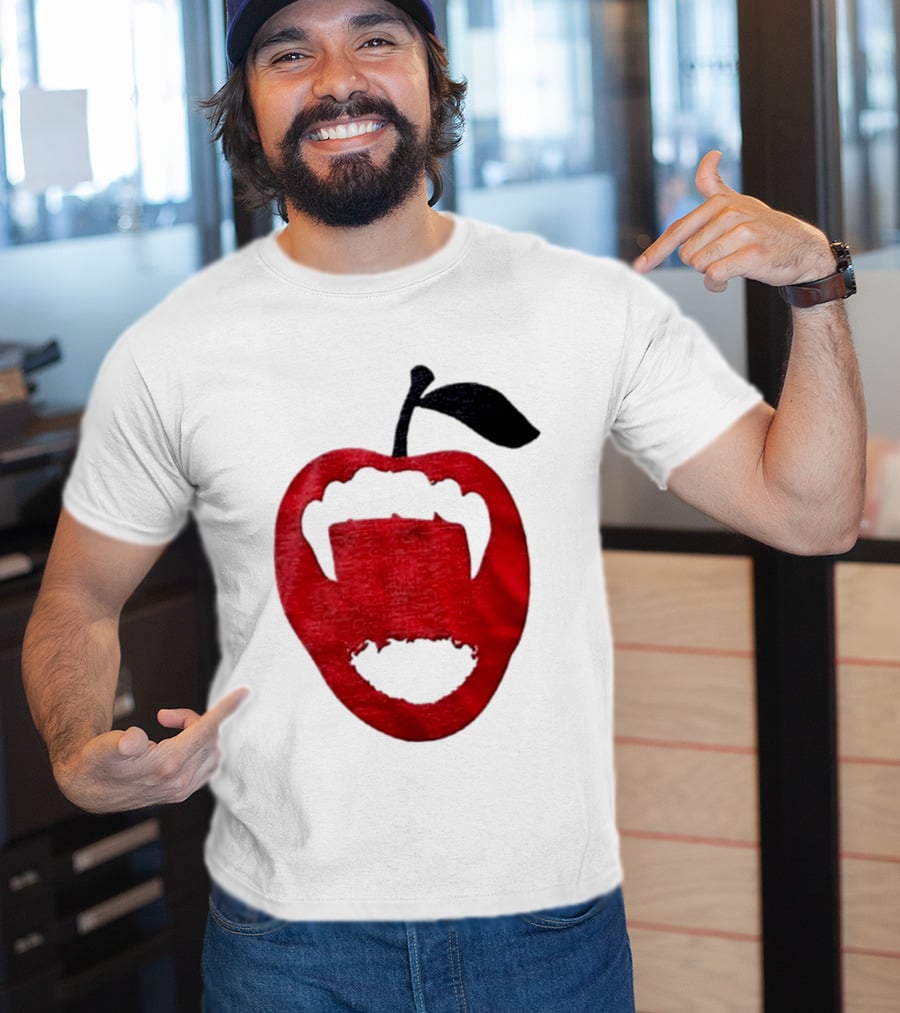 Red Apple Vampire Fangs Halloween Cutout T-Shirt