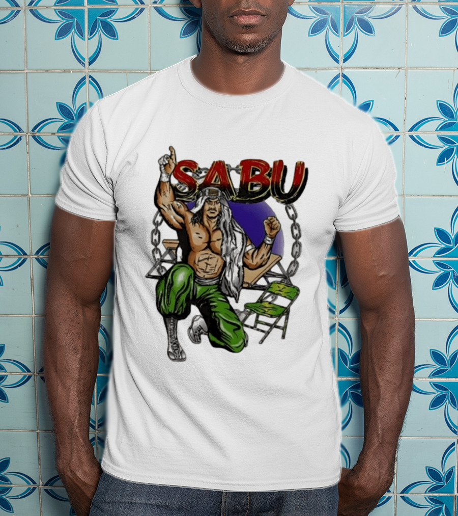 Sabu ECW Wrestling Terry Brunk Character Illustration With Chairs And Chains T-Shirt