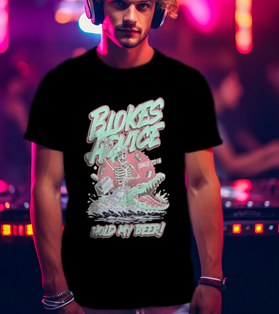 Blokes Advice Since 2016 Hold My Beer Skeleton Riding Alligator T-Shirt