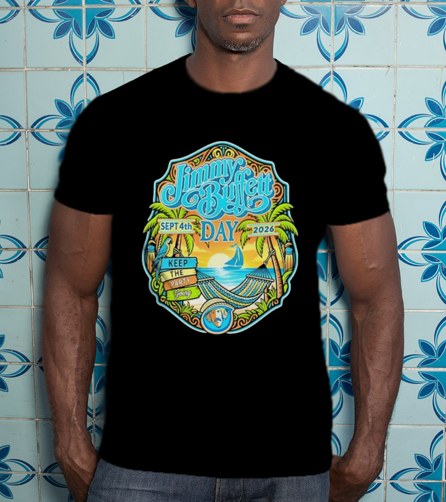 Jimmy Buffett Day Sept 4th 2026 Keep The Party Going Tropical Beach Hammock Scene T-Shirt