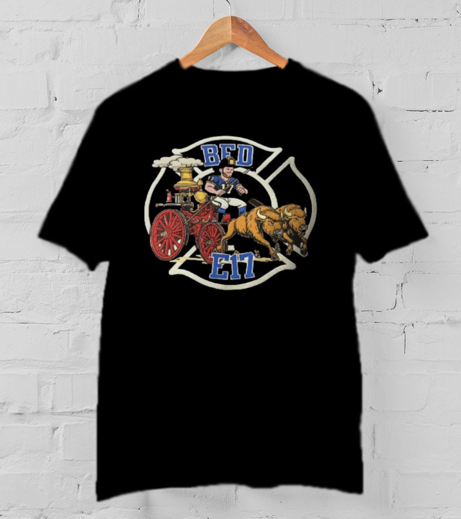 Josh Allen BFD E17 Firefighter Cartoon Driving Bison Engine 17 T-Shirt