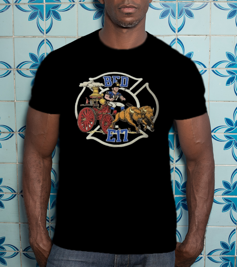 Josh Allen BFD E17 Firefighter Cartoon Driving Bison Engine 17 T-Shirt
