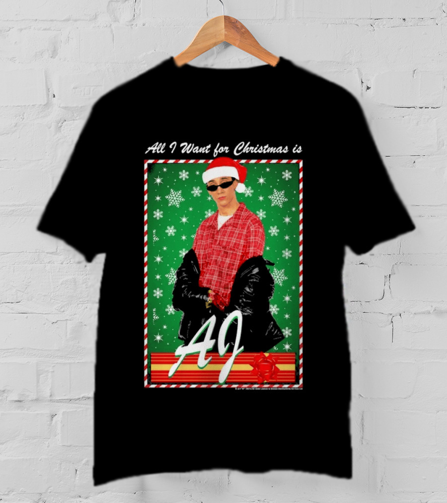 Backstreet Boys AJ All I Want For Christmas Santa Hat Snowflakes Junior T-Shirt