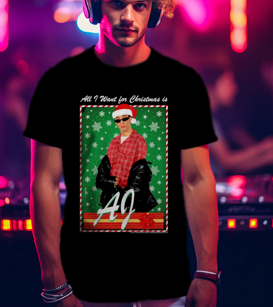 Backstreet Boys AJ All I Want For Christmas Santa Hat Snowflakes Junior T-Shirt