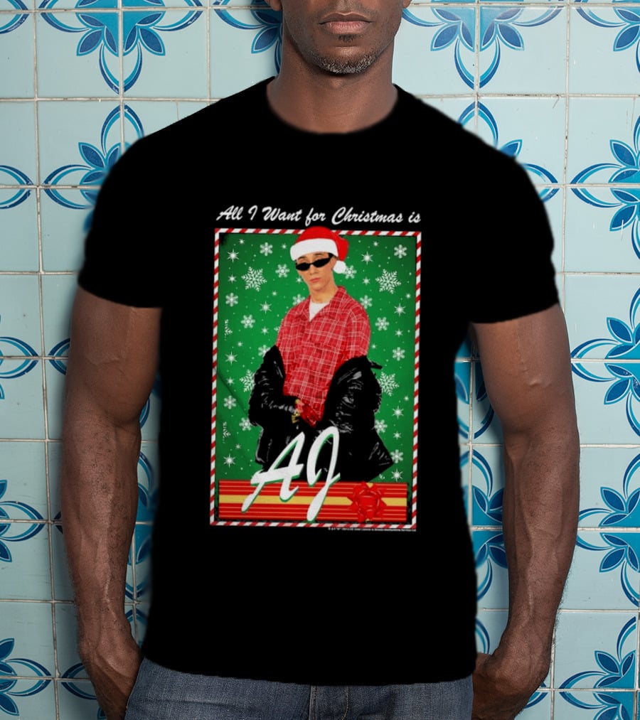 Backstreet Boys AJ All I Want For Christmas Santa Hat Snowflakes Junior T-Shirt