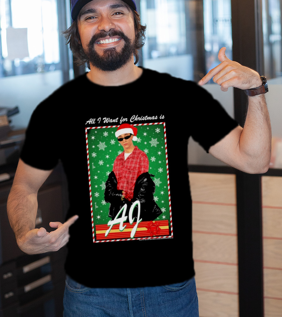 Backstreet Boys AJ All I Want For Christmas Santa Hat Snowflakes Junior T-Shirt