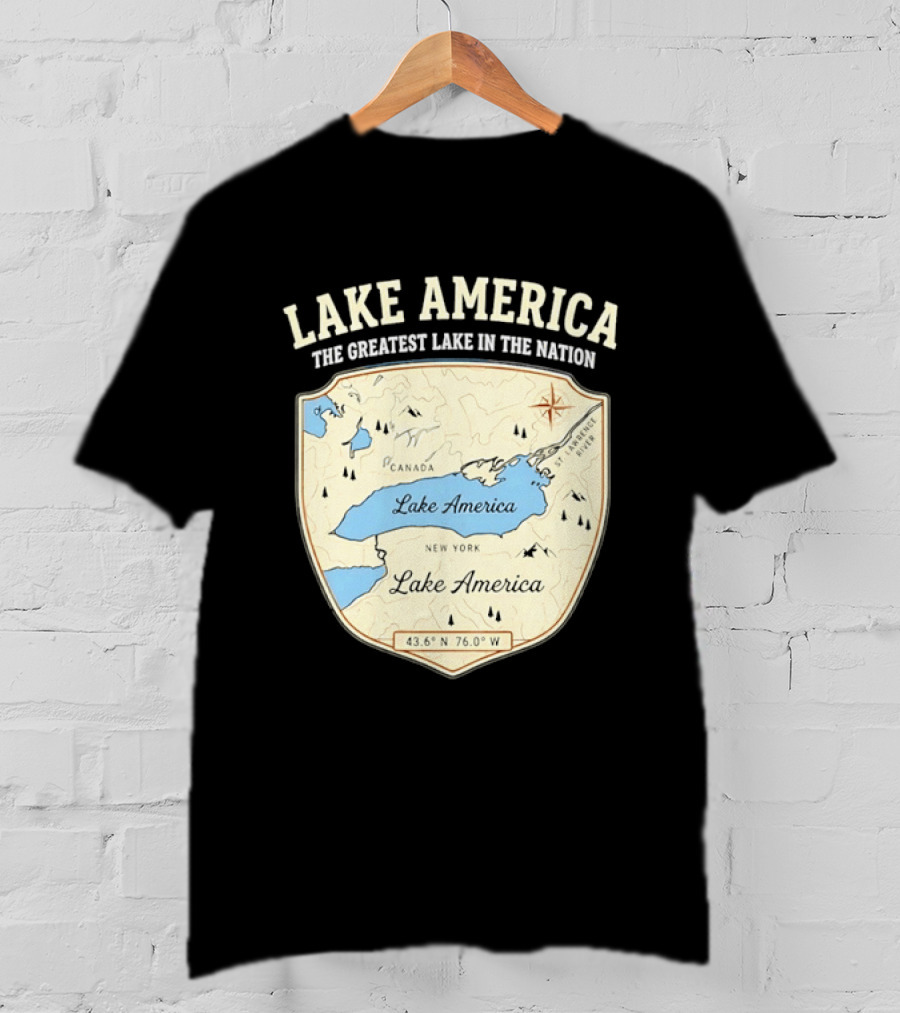 Lake America The Greatest Lake In The Nation Map Compass Cream T-Shirt