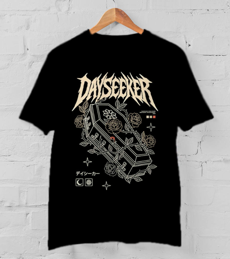 Dayseeker Coffin And Roses Metalcore Japanese Text Moon Star T-Shirt
