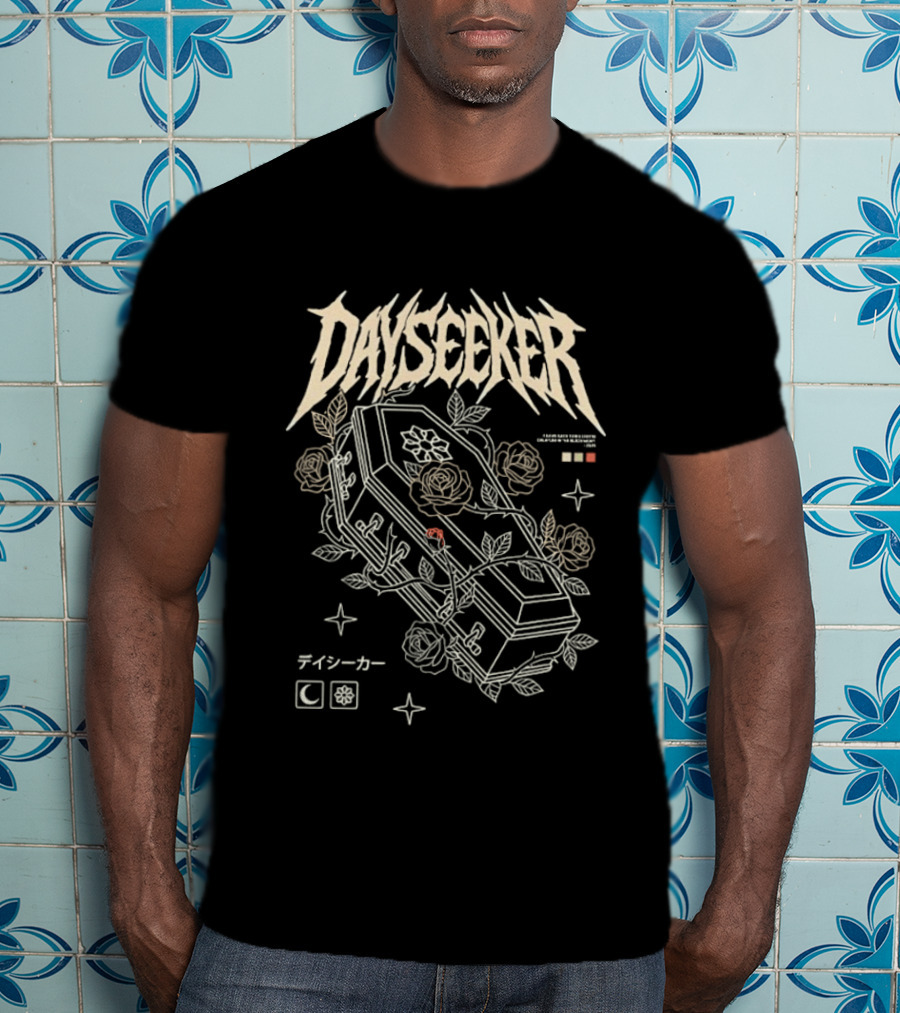 Dayseeker Coffin And Roses Metalcore Japanese Text Moon Star T-Shirt