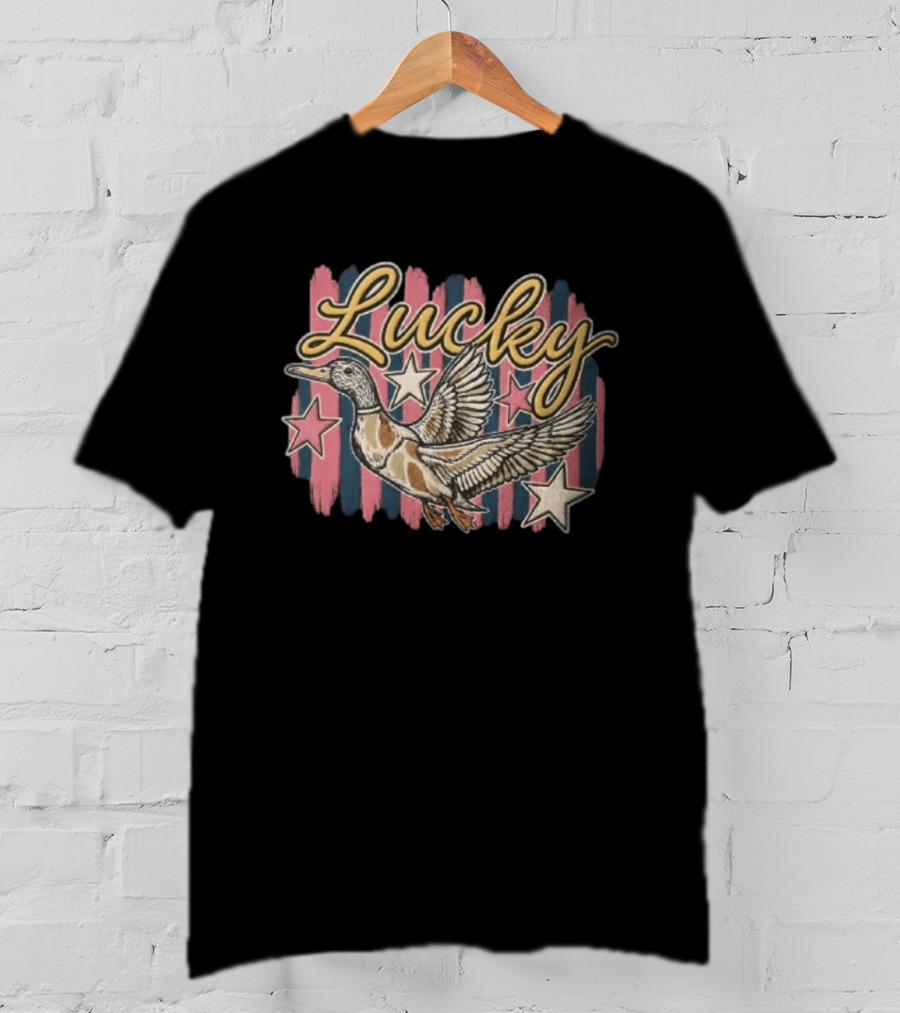 Lucky Duck Stars Pink And Blue Stripes T-Shirt