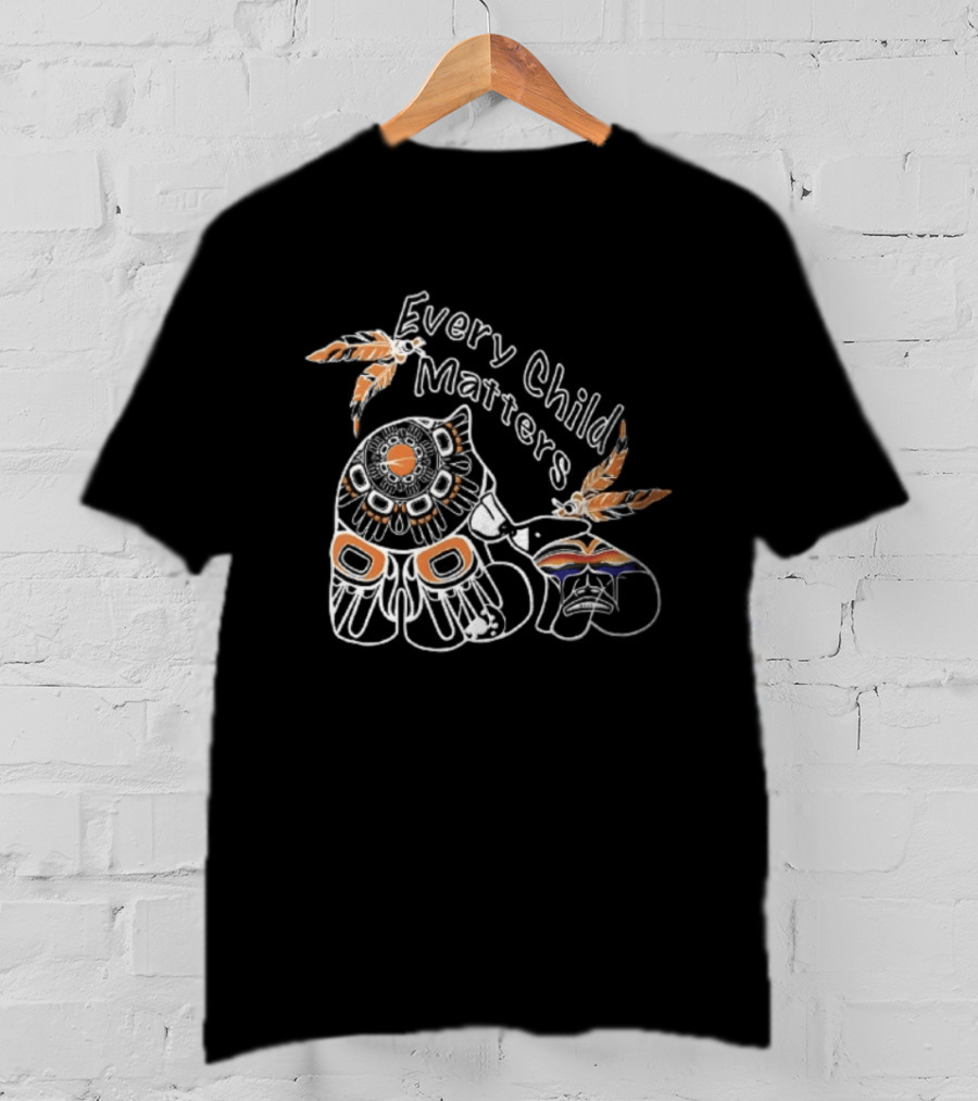 Every Child Matters Bear With Feathers And Rainbow Motif T-Shirt